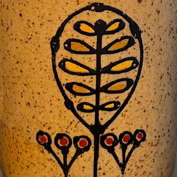 Vintage OTAGIRI JAPAN Fish and Floral Tan Stoneware Mug with Brown Speckles - Picture 5 of 14